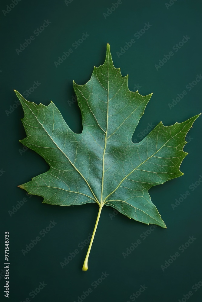 Fototapeta premium Green Leaf on Dark Green Surface