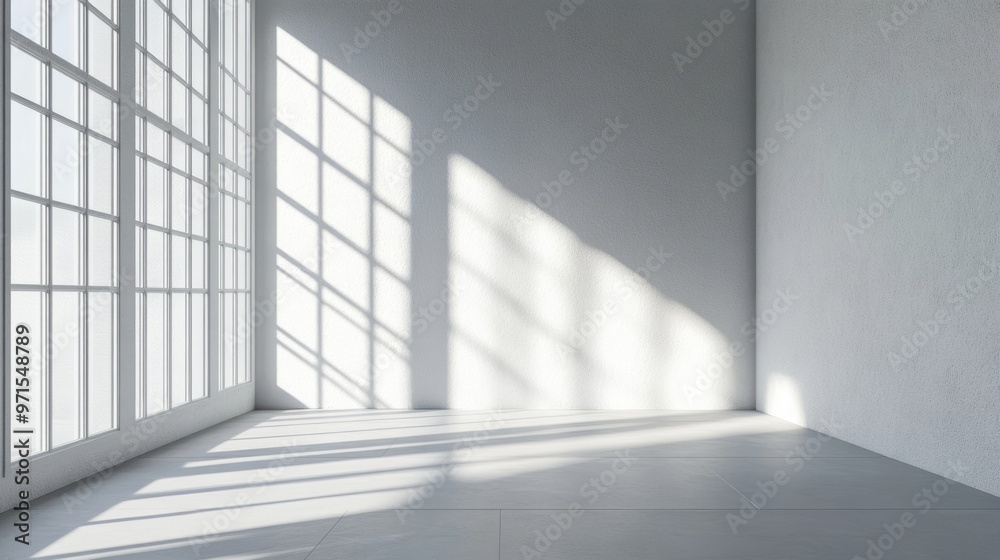 Empty room, shadow patterns on walls, white color, generative ai Empty room, shadow patterns on walls, white color, generative ai