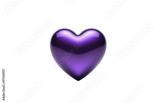 High-quality stock photograph, single purple heart with full embodiment, centered isolation against a pristine white backdrop