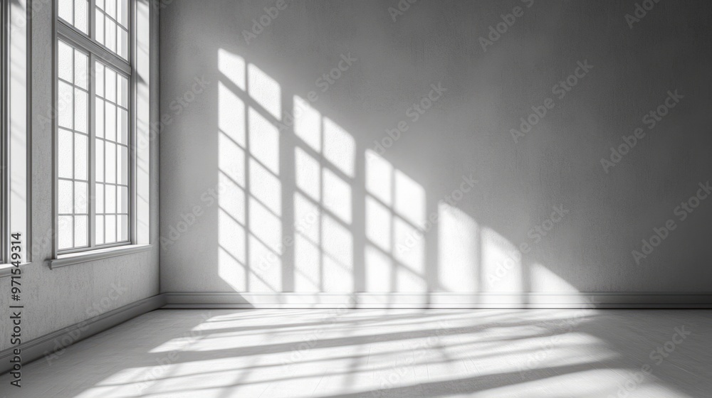 Empty room, shadow patterns on walls, white color, generative ai Empty room, shadow patterns on walls, white color, generative ai