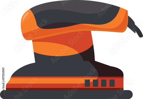 Orange and black electric sander lying on a surface with its wire on top