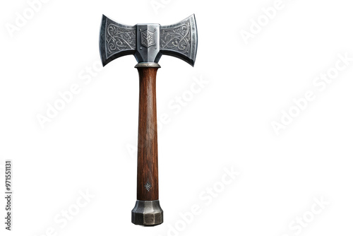 Medieval hammer, full body, centered, isolated against a high-key white background, high-resolution stock photograph, ultra clear, precision-focused, soft shadow beneath