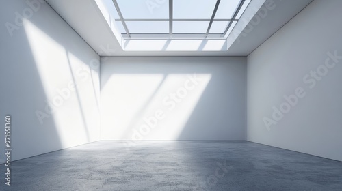 Empty room, skylight, white walls, generative ai
