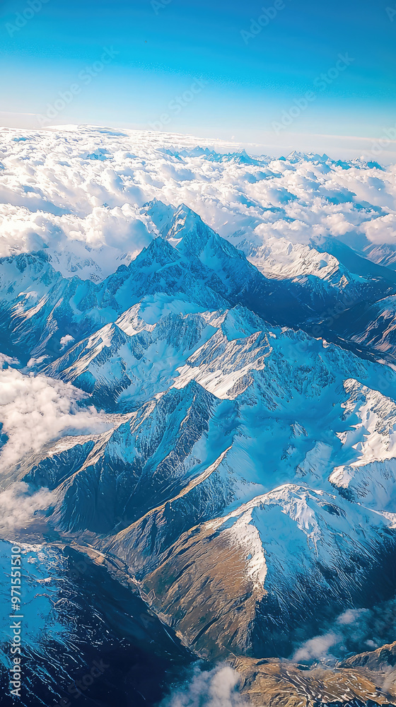 Obraz premium Aerial view of snow capped peaks and clouds in Australia, showcasing stunning landscapes