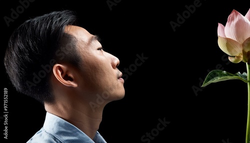 person with flower close up beautiful experience 
