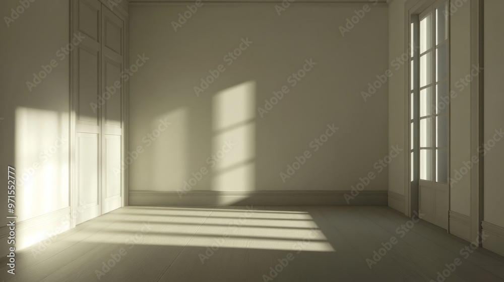 Obraz premium Empty room, soft lighting, white walls generative ai