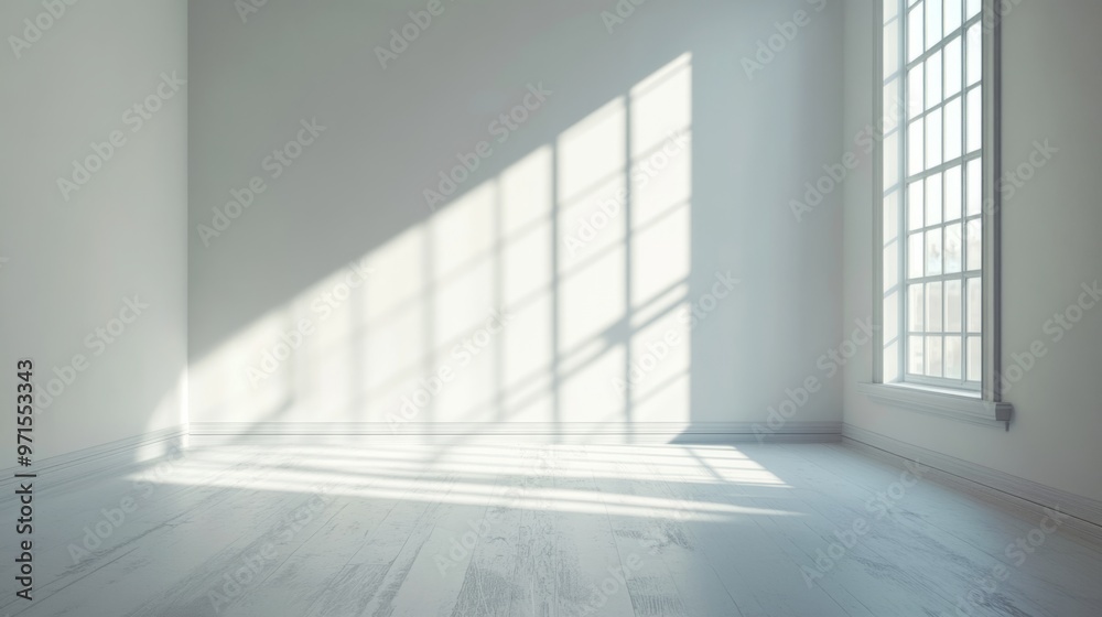 Empty room, sunlight streaming in, white color generative ai