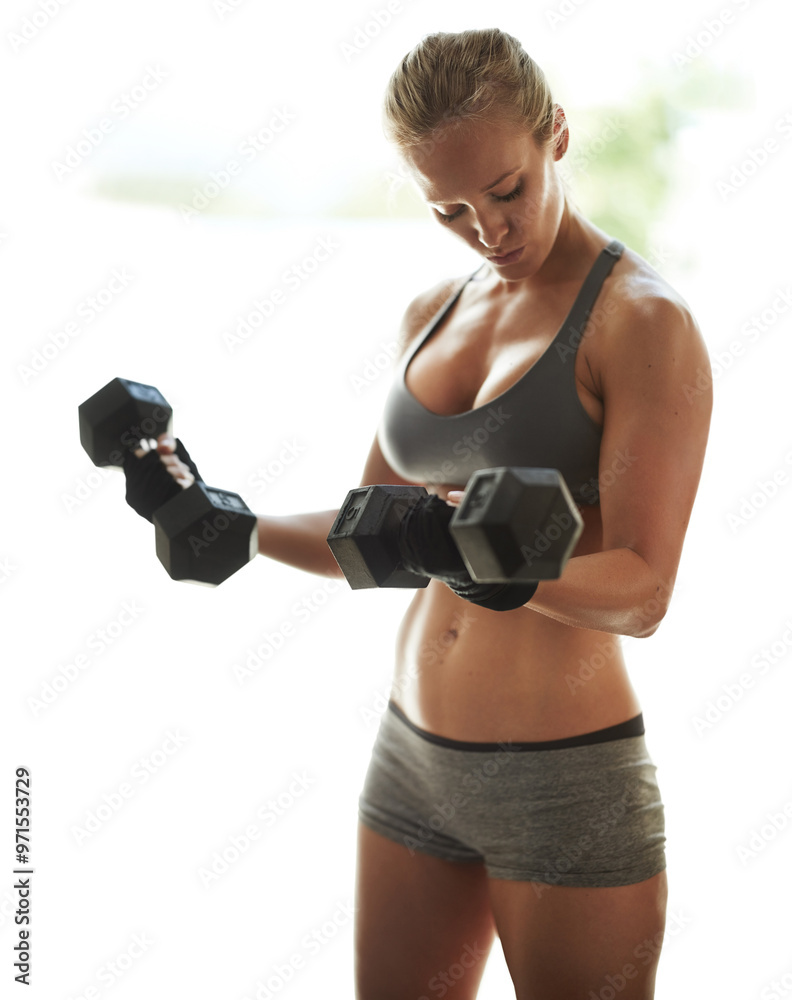 Dumbbells, strong or woman in gym for power, workout or exercise for fitness, challenge or body health. Energy, six pack abs and girl athlete lifting weights for balance, training or muscle growth Dumbbells, strong or woman in gym for power, workout or exercise for fitness, challenge or body health. Energy, six pack abs and girl athlete lifting weights for balance, training or muscle growth