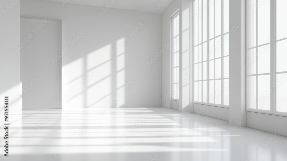 Empty room, sunlight streaming in, white color generative ai Empty room, sunlight streaming in, white color generative ai