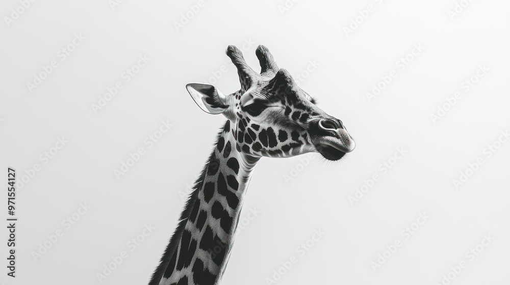 Obraz premium A Black and White Close-Up of a Giraffe's Head and Neck