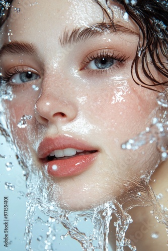 Woman with water on face