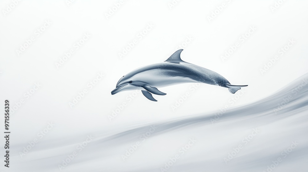 A Dolphin Leaping Through the Water, A White and Gray Image A Dolphin Leaping Through the Water, A White and Gray Image