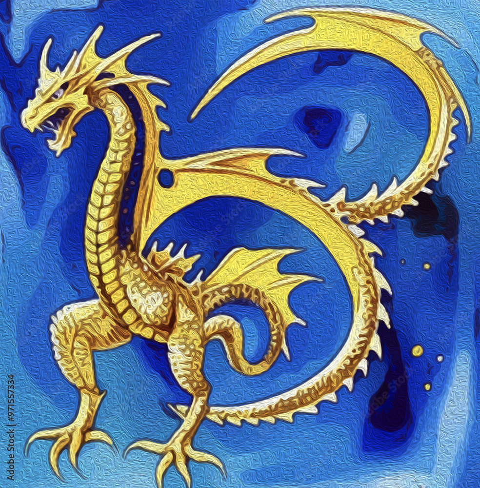 Fototapeta premium Dragon . Chinese banner, happy new year poster. Oil painting