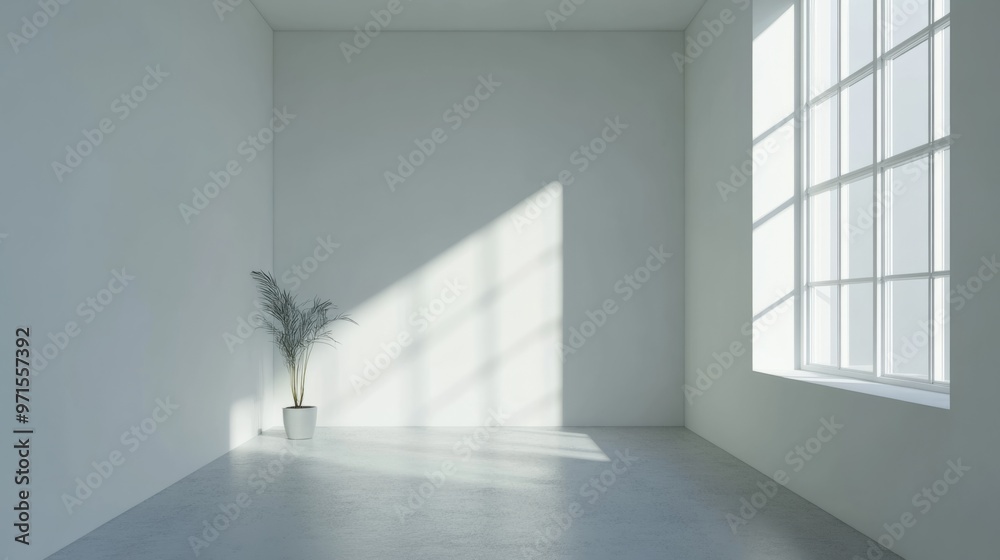 Obraz premium Empty room, white walls, small window, generative ai