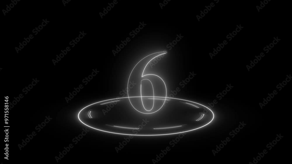 Top 8 neon countdown timer. Countdown from one to eight ,glowing  neon numbers with reflection on wet floor background, neon numbers countdown with black background