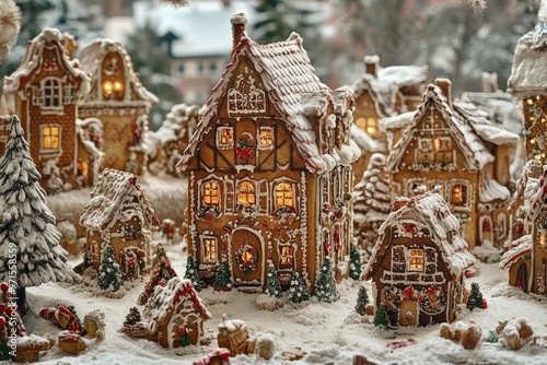 Gingerbread Houses in Snow