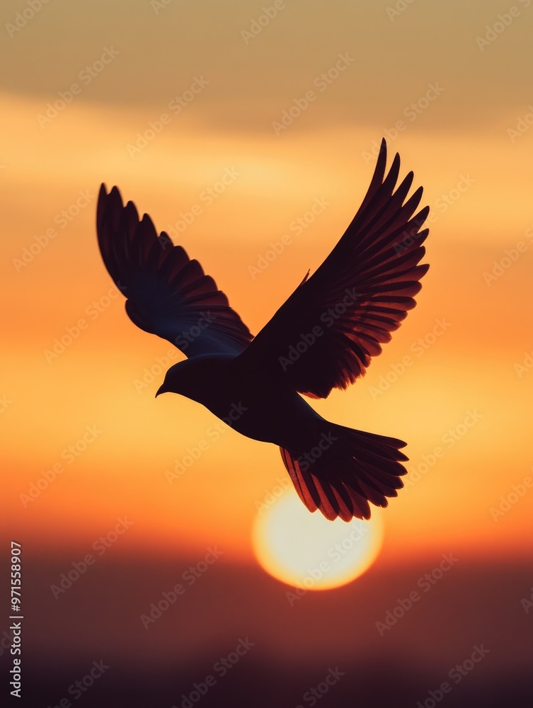 Fototapeta premium Bird flying at sunset