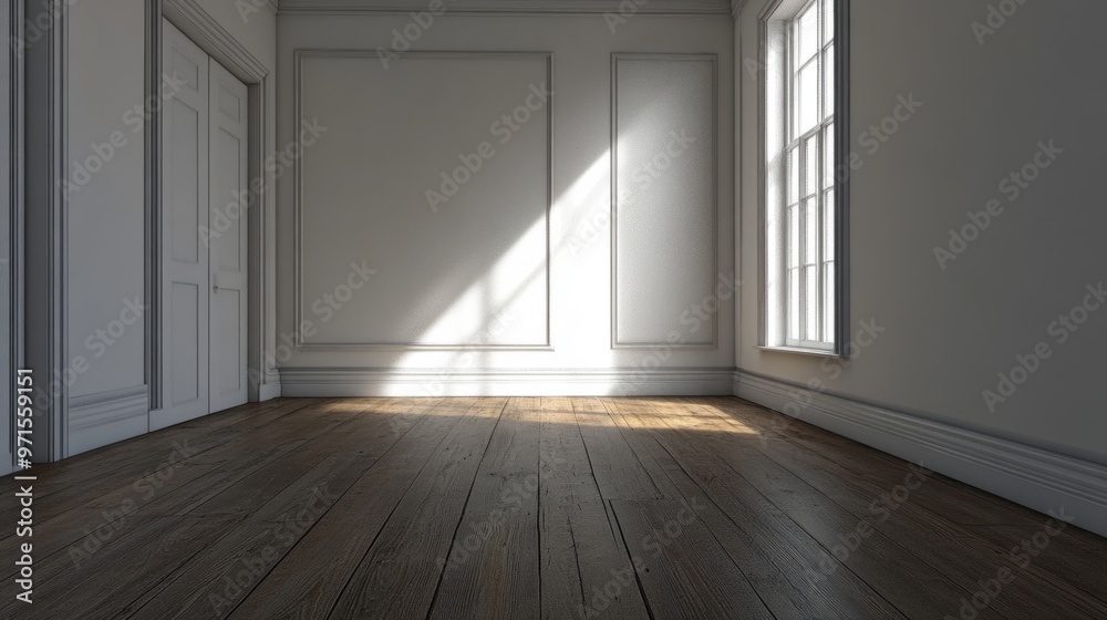 Empty room, wooden floor, white walls generative ai Empty room, wooden floor, white walls generative ai