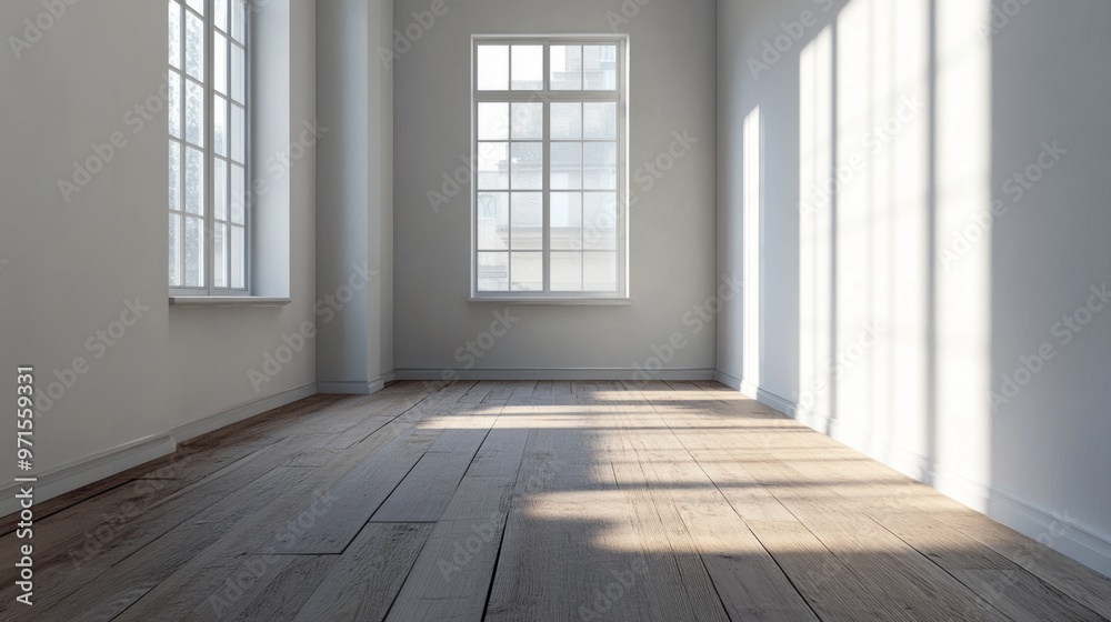 Empty room, wooden floor, white walls generative ai Empty room, wooden floor, white walls generative ai