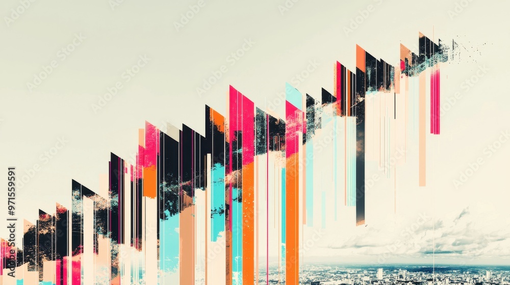 Obraz premium Faded Growth Graph: A fluctuating graph of rising and falling economic trends in a faded, transparent style, with sections missing