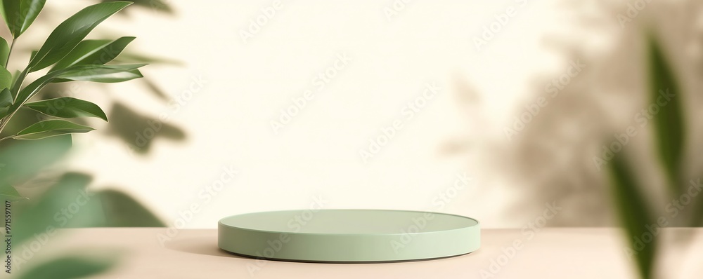 Minimal background with a green podium for product presentation Minimal background with a green podium for product presentation