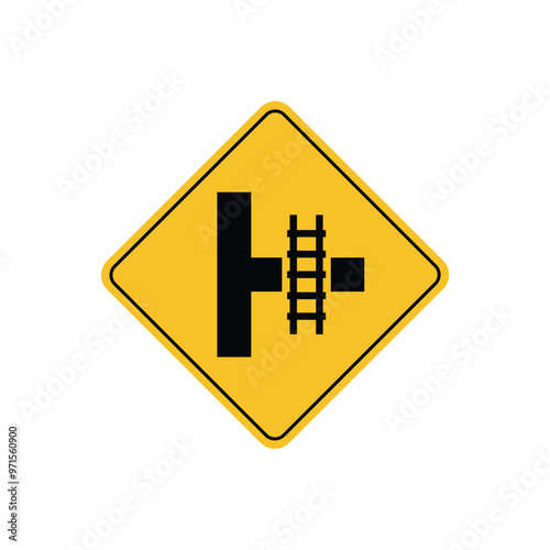 road sign icon, pararel rail road on yellow rhombus. board.suitable for poster use and web icon	
 photo