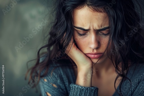 Young woman experiencing sadness and distress photo