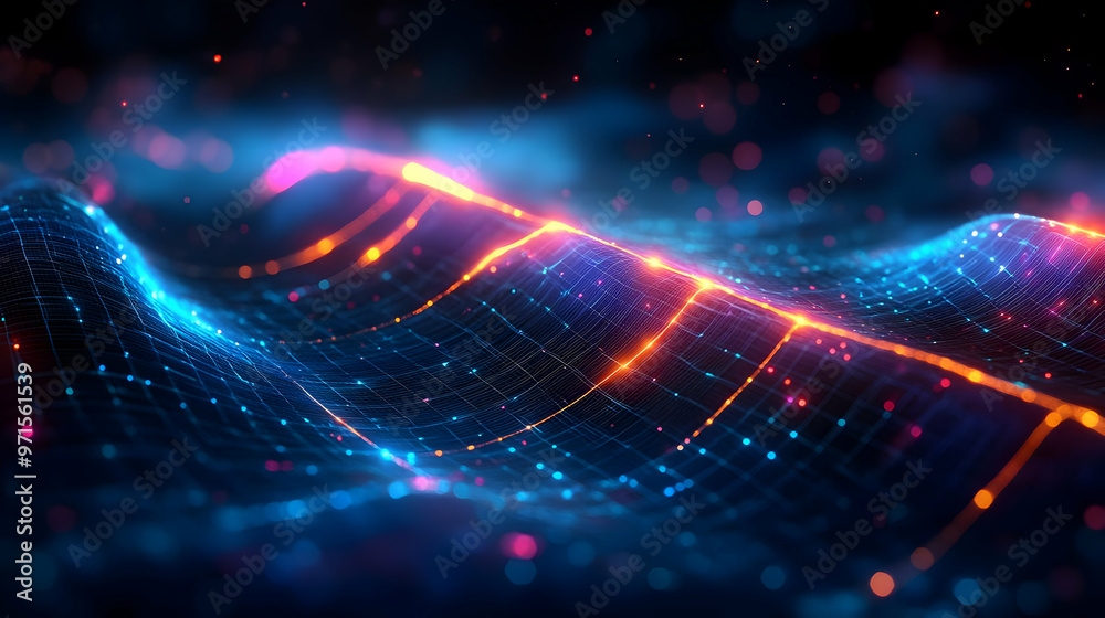 Abstract digital wave pattern with glowing lines and particles. Abstract digital wave pattern with glowing lines and particles.