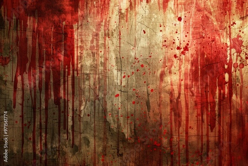 Blood dripping on grunge concrete wall background texture