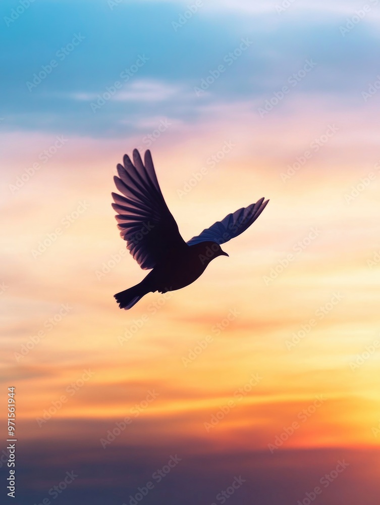 Obraz premium Bird flying at sunset