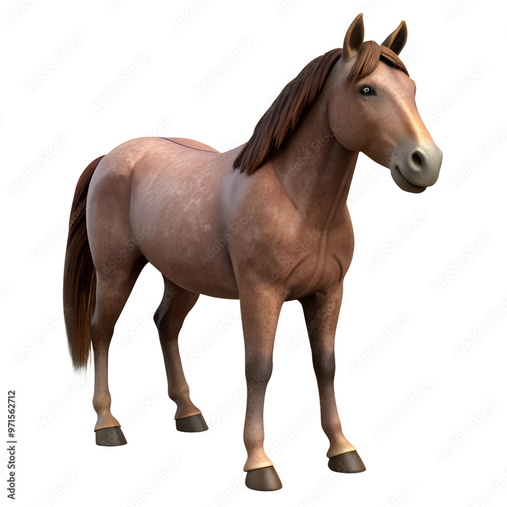 Obraz premium A realistic illustration of a brown horse standing majestically in a clear pose, suitable for various creative projects.