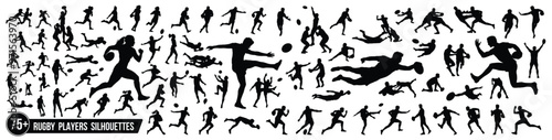 Male, female, and children's rugby players silhouettes