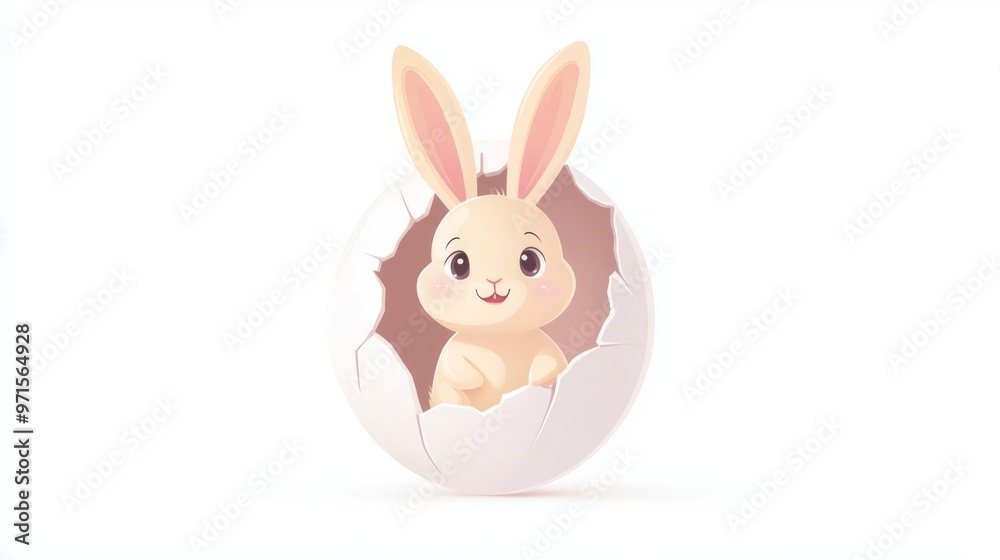 Fototapeta premium Cute bunny hatching from an egg. Perfect for Easter or children's illustrations. Soft pastel colors and adorable design.