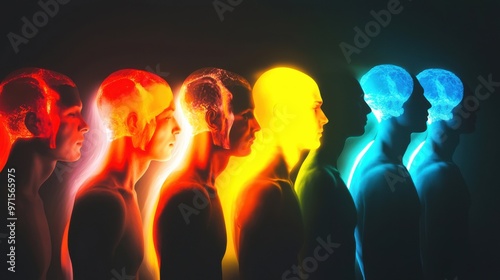 Inner Light Spectrum: Silhouettes of multiple people, each with a glowing light inside their chest