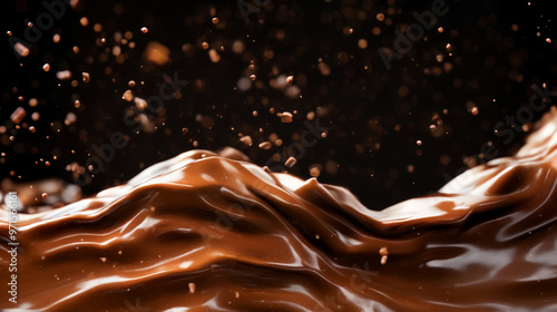 A chocolate wave with chocolate powder in the air