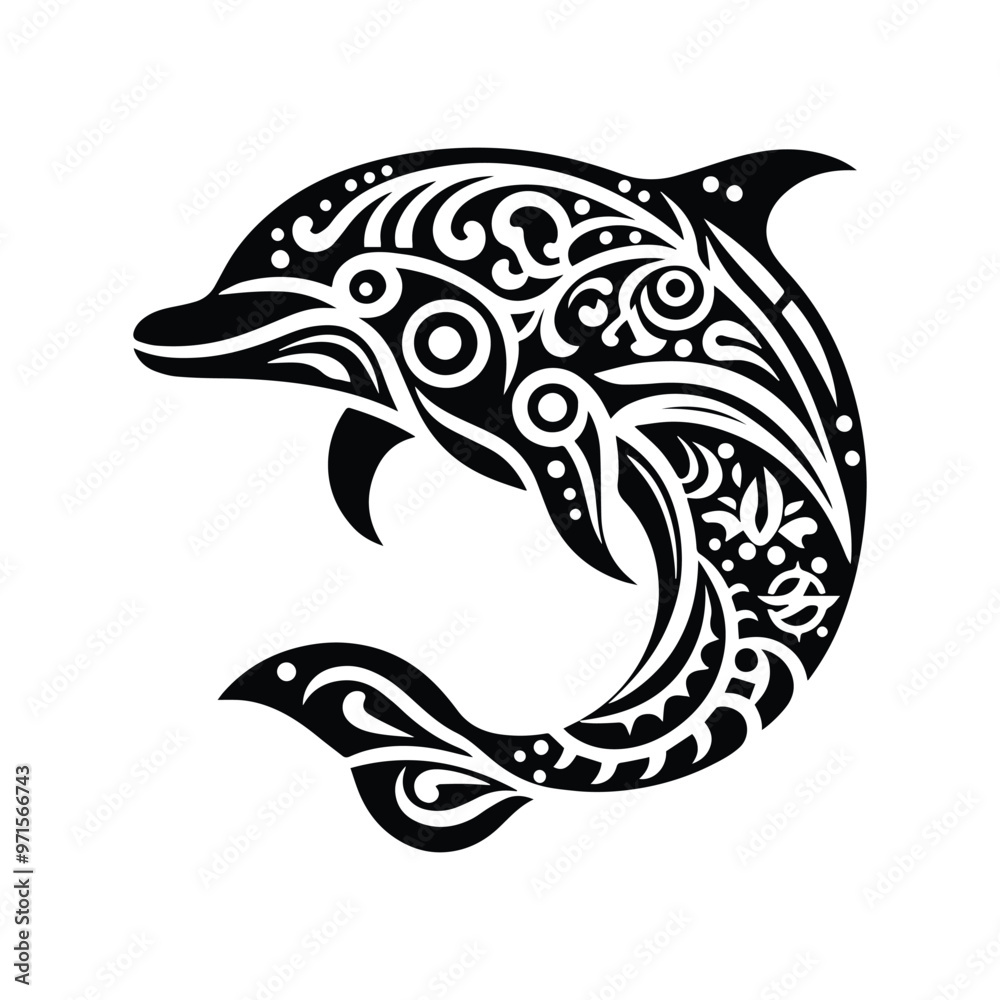 Fototapeta premium Dolphin fish in folk art