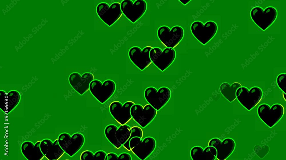 background with heartsred and green balloons,Raining red hearts on the green ground	