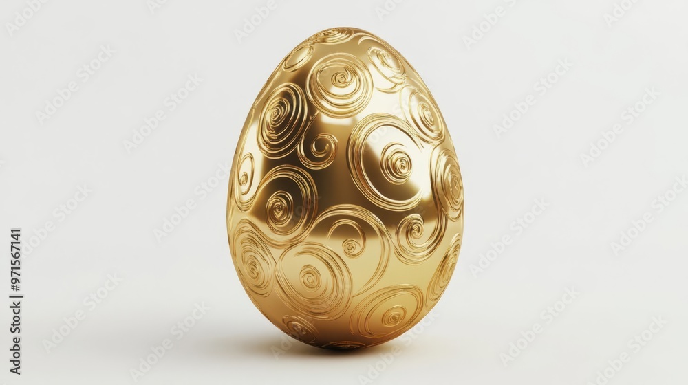 Elegant golden egg with intricate patterns symbolizing luxury, wealth, and prosperity against a plain background. Elegant golden egg with intricate patterns symbolizing luxury, wealth, and prosperity against a plain background.