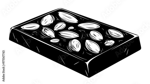 Block of almond-based candy with smooth surface and evenly distributed almond pieces, vector illustration art