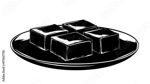 Block of halva cut into rectangular pieces placed on a serving plate, vector illustration art