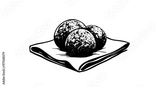 Classic truffle dusted with cocoa powder, resting on a napkin, vector illustration art