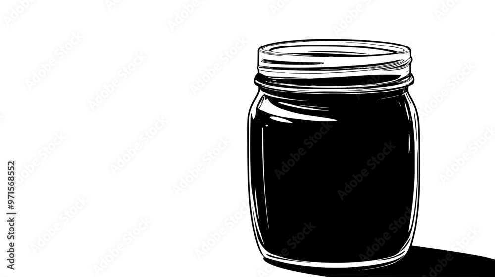 Clear glass jar filled with dark chocolate sauce, sitting on a kitchen counter, vector illustration art Clear glass jar filled with dark chocolate sauce, sitting on a kitchen counter, vector illustration art