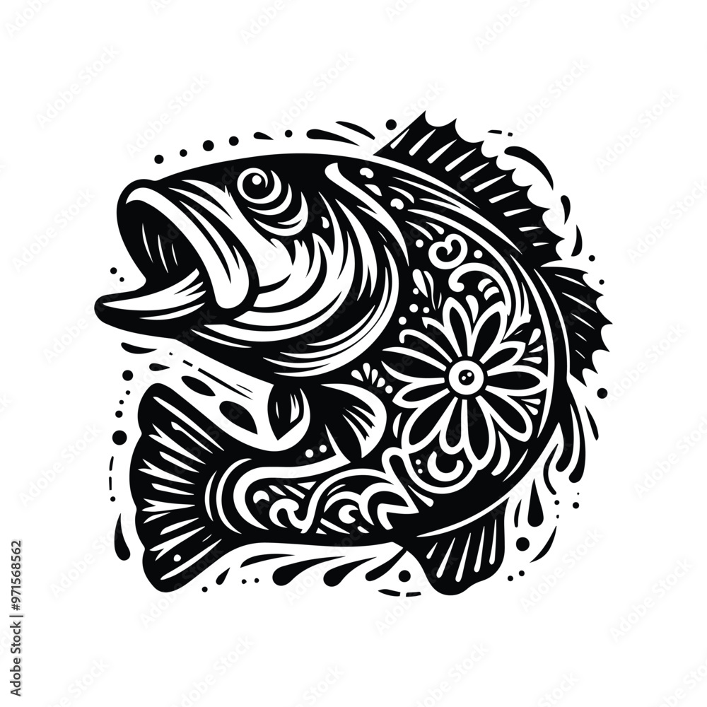 Largemouth Bass fish in folk art Largemouth Bass fish in folk art