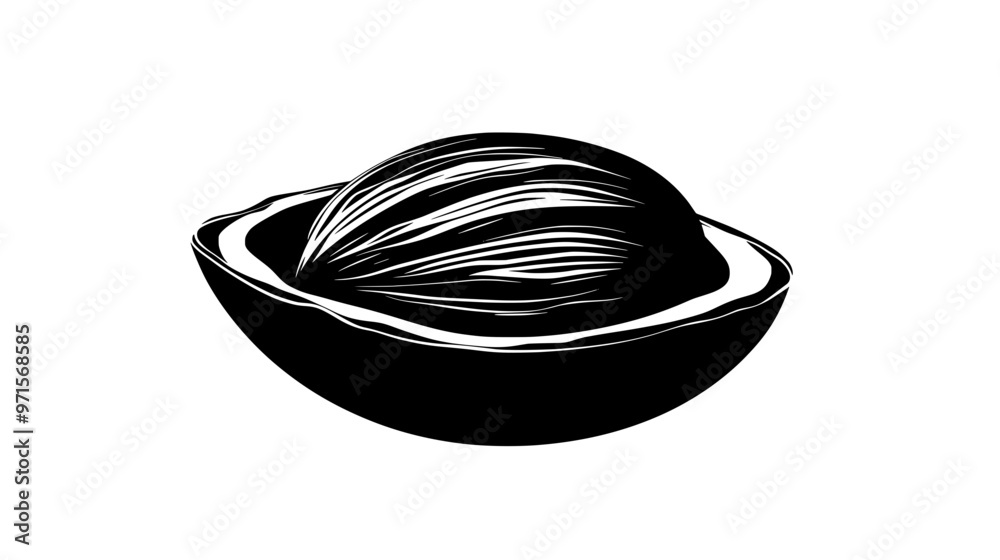 Close-up of a chocolate-covered nut, showing the even coating, vector illustration art Close-up of a chocolate-covered nut, showing the even coating, vector illustration art