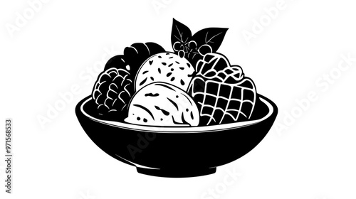 Vanilla ice cream scoop served in a simple bowl, vector illustration art
