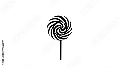 Close-up of an unwrapped lollipop on a small white plate, vector illustration art