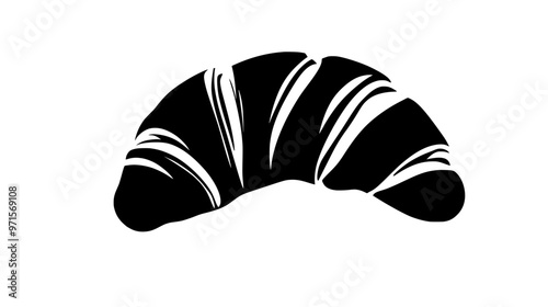 Crescent-shaped croissant resting on a smooth, reflective surface, slightly tilted, vector illustration art