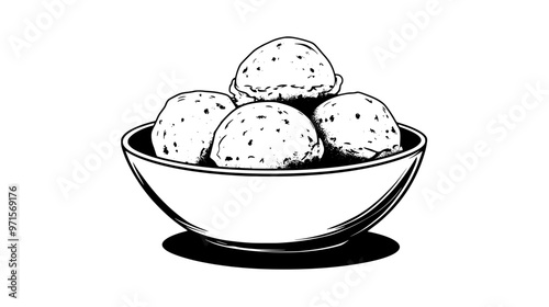 Dairy-free ice cream in a bowl on a table with no sauces or garnishing visible, vector illustration art