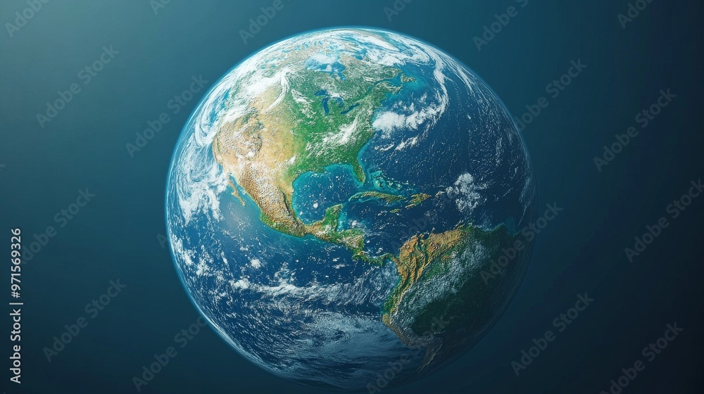 Earth from Space North America, Blue and Green Tones, 3D Render, earth, planet, space Earth from Space North America, Blue and Green Tones, 3D Render, earth, planet, space