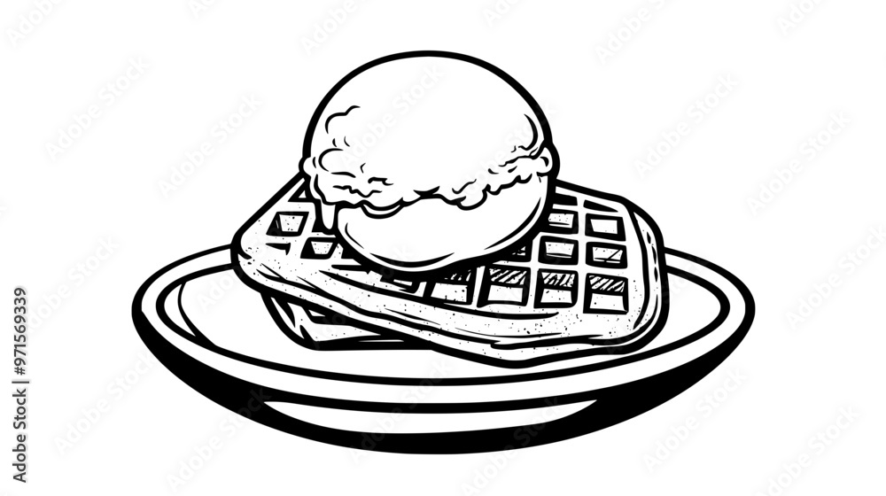 Ice cream layered between two freshly baked waffle pieces, vector illustration art Ice cream layered between two freshly baked waffle pieces, vector illustration art